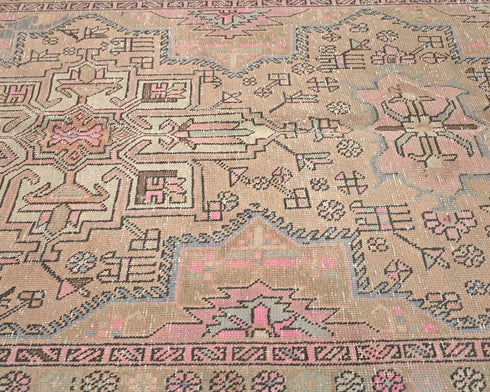 9 Ft Vintage Brown Persian Style Hand Knotted Low Pile Wool Runner Rug